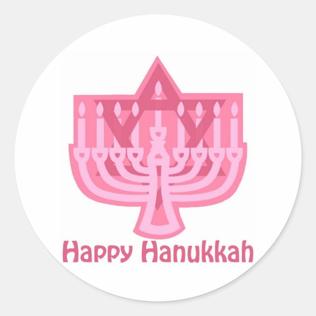 Sticker Rond Bonne Hanoukka Pink Menorah (Devant)
