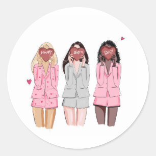 Sticker Rond Bonne illustration d'anniversaire filles roses