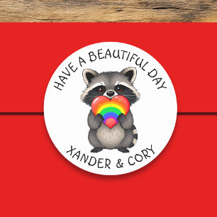 Sticker Rond Bonne journée Raccoon LGBTQ