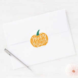 Sticker Rond Bonne lettre Halloween sur citrouille sculpté