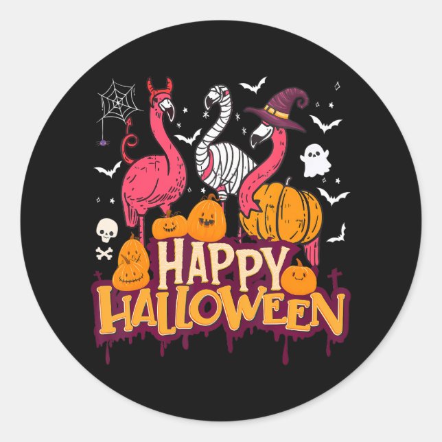 Sticker Rond Bonne maman sorcière Flamant rose Halloween pour (Devant)