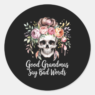 Sticker Rond Bonne mamie dit des gros mots aquarelle floral