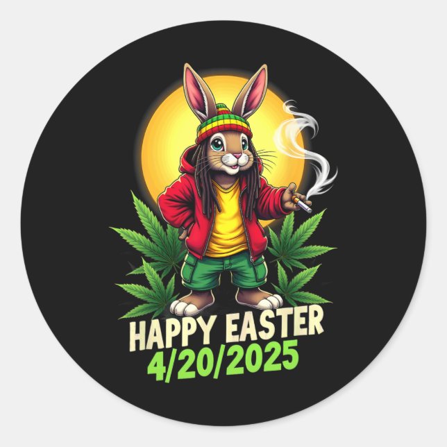 Sticker Rond Bonne mauvaise herbe lapin de Pâques (Devant)