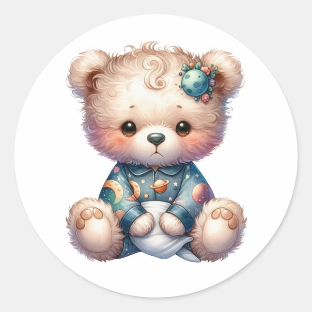 Sticker Rond bonne nuit endormie teddy (Devant)