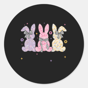 Sticker Rond Bonne Pâques mignonne Bunny Coquette Bow Femmes En