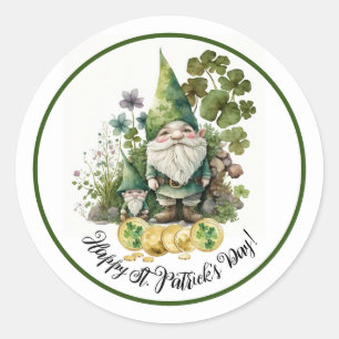 Sticker Rond Bonne Saint Patrick. Aquarelle irlandaise Gnomes