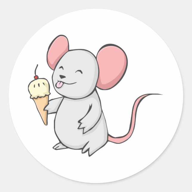 Sticker Rond Bonne Souris Manger De La Crème De Glace (Devant)