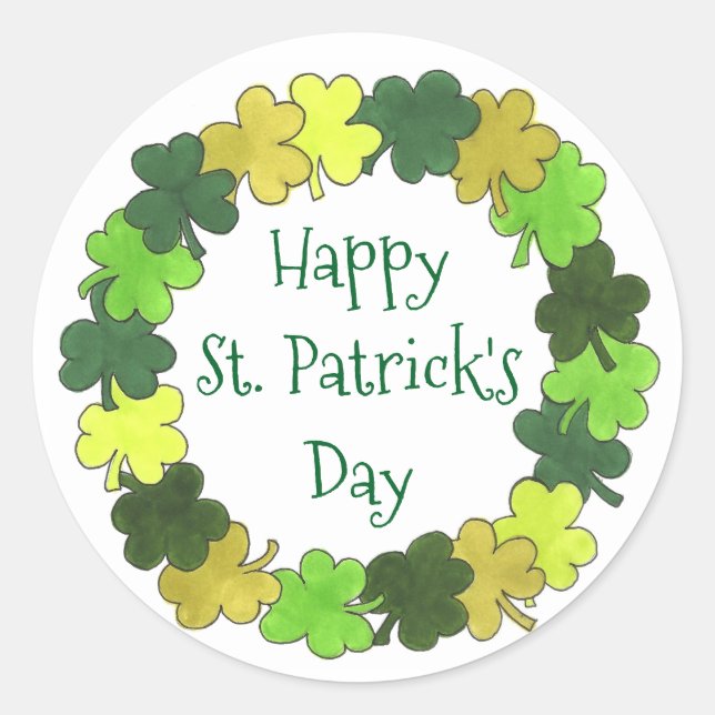 Sticker Rond Bonne St. Patrick's Day Green Shamrock Wreath (Devant)