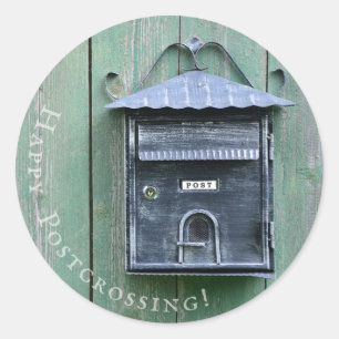 Sticker Rond Bonne traversée postale ! Boîte aux lettres.
