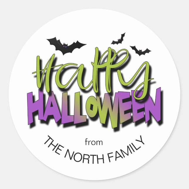 Sticker Rond Bonne typographie d'Halloween avec Bats Green ID68 (Devant)