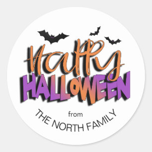 Sticker Rond Bonne typographie d'Halloween avec Bats Orange ID6