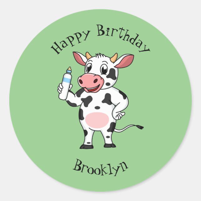 Sticker Rond Bonne vache avec dessin animé de biberon (Devant)