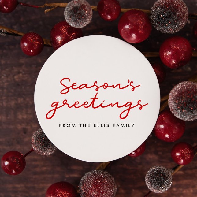 Sticker Rond Bonnes Fêtes rouge et blanc minimaliste (Créateur téléchargé)