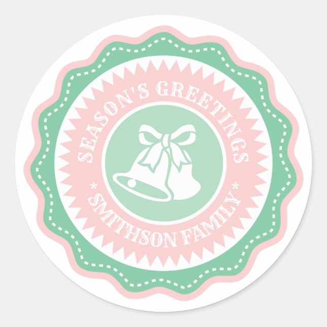 Sticker Rond Bonnes Fêtes vert menthe et rose pastel (Devant)