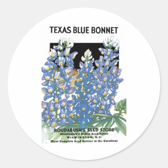 Sticker Rond Bonnet bleu Texas, magasin de semences de Roudabus (Devant)