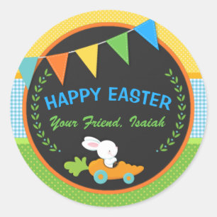 Sticker Rond Bonny et carotte Joyeux Pâques personnalisées
