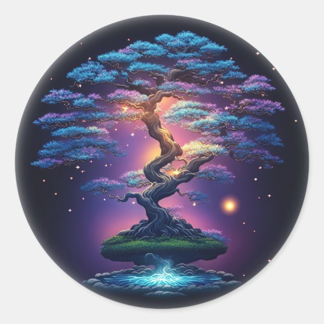 Sticker Rond Bonsai arbre aux éléments lumineux et enchanteurs (Devant)