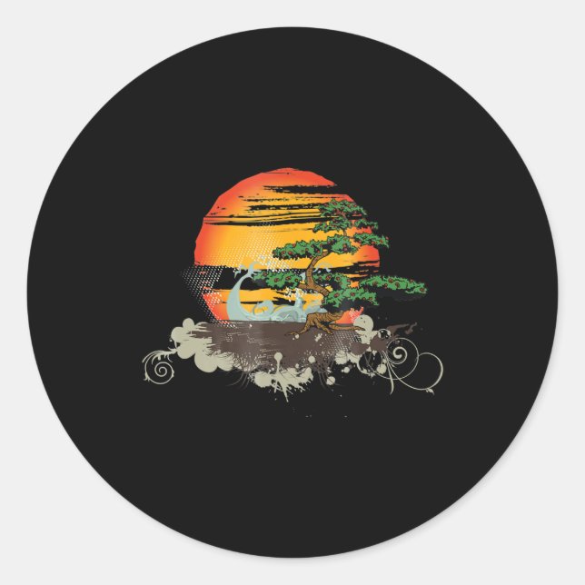 Sticker Rond bonsai style tree sunset or sunset (Devant)