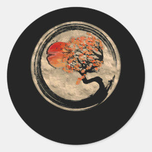 Sticker Rond Bonsai Zen Bouddhiste Enso Arbre Cercle En Japonai