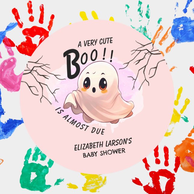 Sticker Rond Boo Baby shower Halloween Pink thème mignonne fête (Créateur téléchargé)