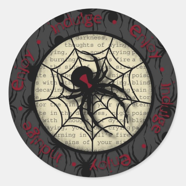 Sticker Rond Boo Black Widow Spider & Texte Déplaisant pour Hal (Devant)