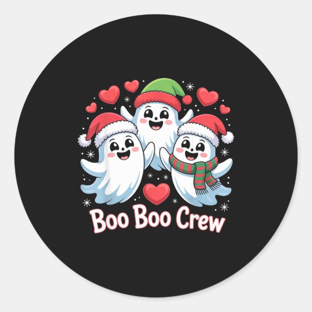 Sticker Rond Boo-boo Crew Christmas Ghost Santa Hat Halloween H (Devant)