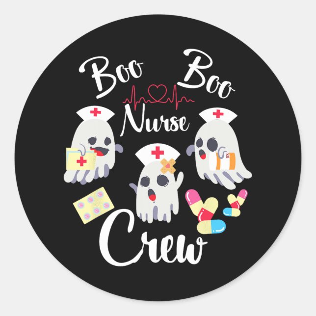 Sticker Rond Boo Boo Crew Nurw Costume Fantôme Drôle Halloween  (Devant)