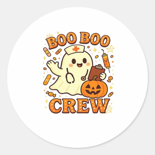 Sticker Rond Boo Boo Infirmière d'équipage Funny Halloween Infi (Devant)
