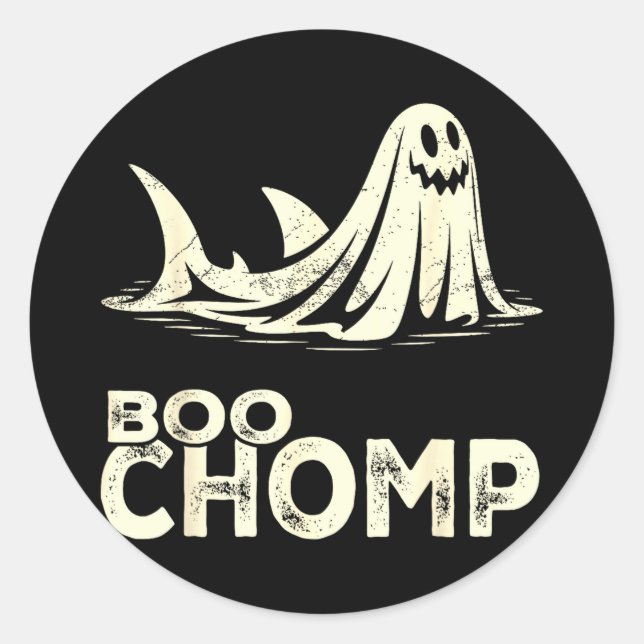 Sticker Rond Boo chomp – requin fantôme drôle halloween rétro  (Devant)