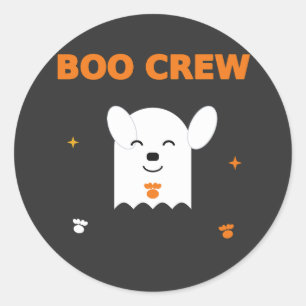 Sticker Rond Boo Crew – Chien Fantôme Mignon Halloween
