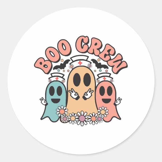 Sticker Rond Boo Crew Cute Nurse Ghosts (Devant)