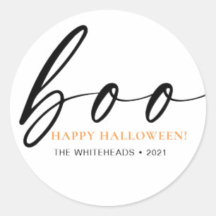 Sticker Rond Boo Cute Happy Halloween Blanc