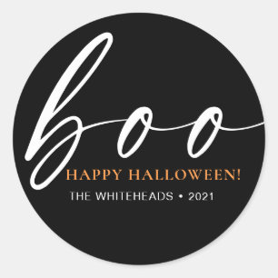 Sticker Rond Boo Cute Happy Halloween Noir