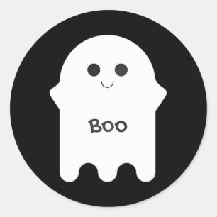 Sticker Rond Boo de dessin animé blanc mignon