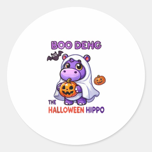 Sticker Rond Boo Deng L'Halloween Hippo Cute Bouncy Pig Costu (Devant)