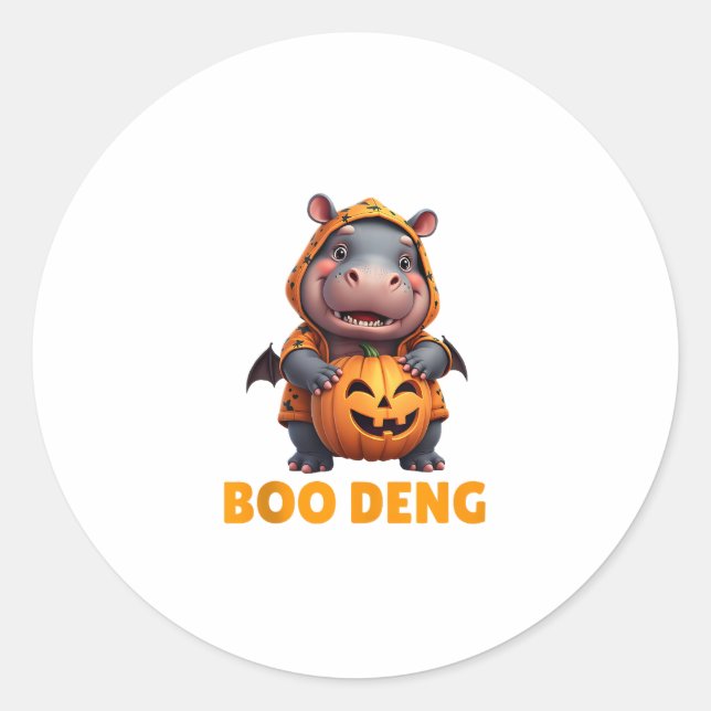 Sticker Rond Boo Deng Tee Funny Moo Deng Costume bébé Hippo Hal (Devant)