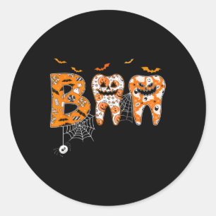 Sticker Rond Boo Dents Citrouille Dentiste Dental Hygiéniste Ha