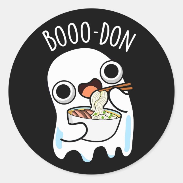 Sticker Rond Boo-don Drôle Fantôme Udon Pun Dark BG (Devant)