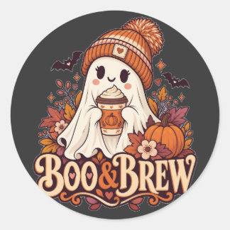 Sticker Rond Boo et Brew Fantôme Halloween