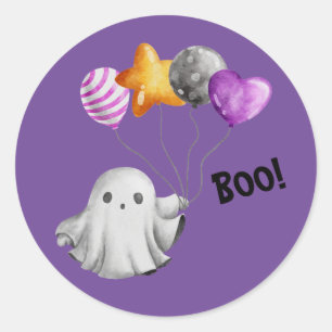 Sticker Rond Boo! Fantôme fantaisiste avec ballons