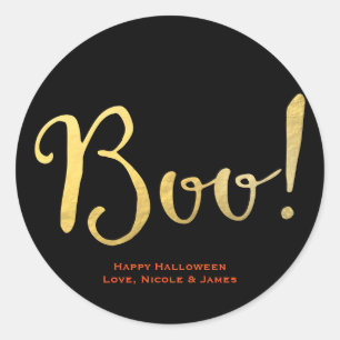 Sticker Rond BOO ! Faux Gold Foil Look Halloween Party Favorise