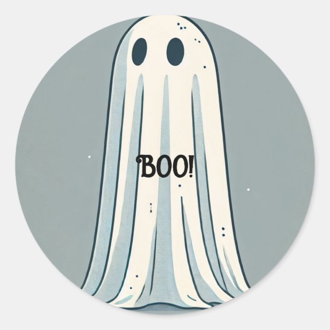 Sticker Rond BOO ! Feuille Fantôme Vintage vert Halloween (Devant)