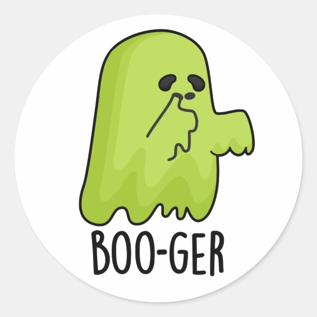 Sticker Rond Boo-ger Funny Halloween Booger Ghost Pun (Devant)
