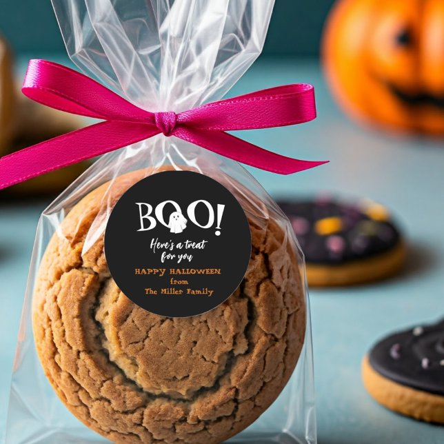 Sticker Rond BOO Geste fantôme noir et blanc Halloween (Créateur téléchargé)