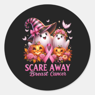 Sticker Rond Boo Ghost Boo rose Ribbon Étrange Hal Cancer Du Se