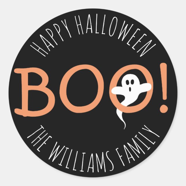 Sticker Rond BOO ! Ghost effrayant Joyeux Halloween Favoris (Devant)
