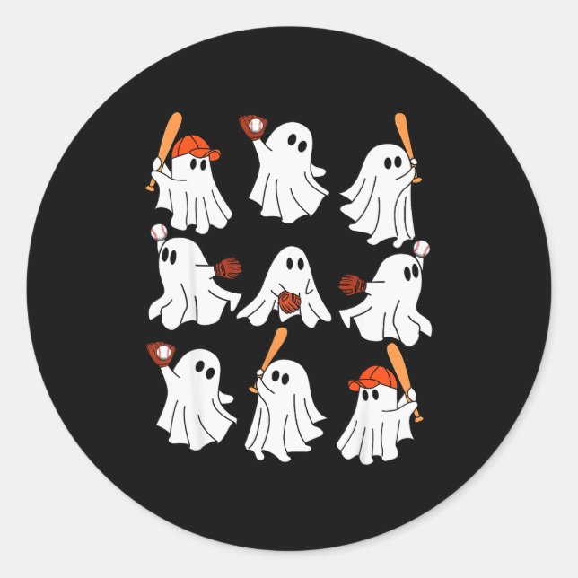 Sticker Rond Boo Ghost Halloween Baseball Happy Halloween Baseb (Devant)