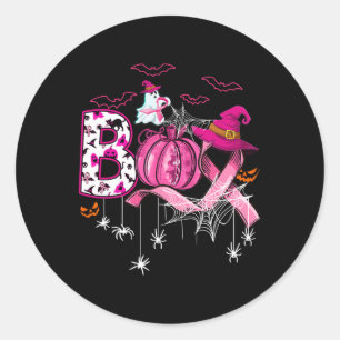 Sticker Rond Boo Halloween Citrouille Pink Ribbon sorcière Poub