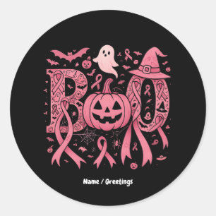 Sticker Rond Boo Halloween Conscience du cancer du sein Ruban r