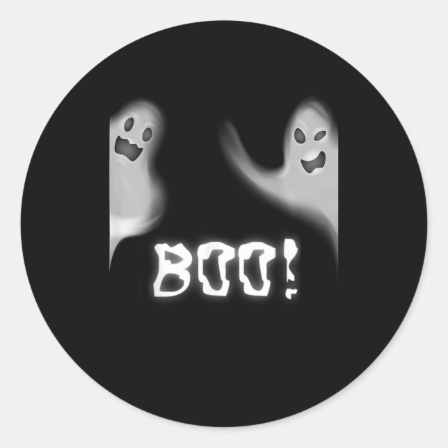 Sticker Rond Boo ! Halloween effrayant cachant Funny Peekaboo (Devant)